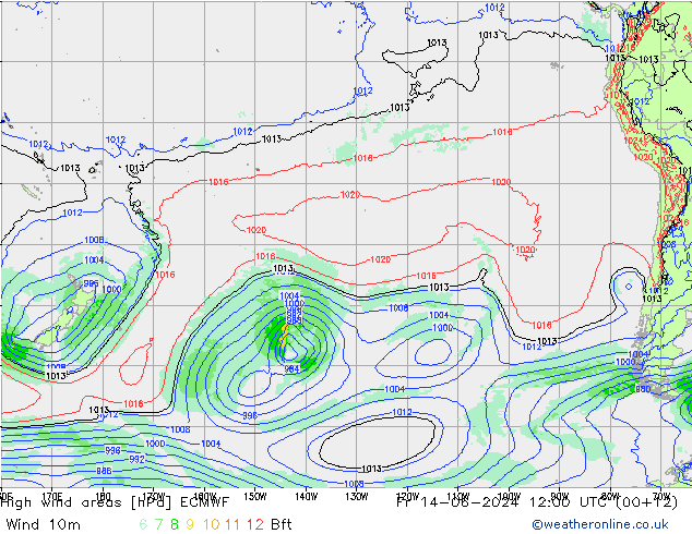 High wind areas ECMWF Fr 14.06.2024 12 UTC