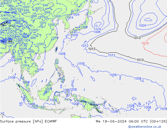 Luchtdruk (Grond) ECMWF wo 19.06.2024 06 UTC