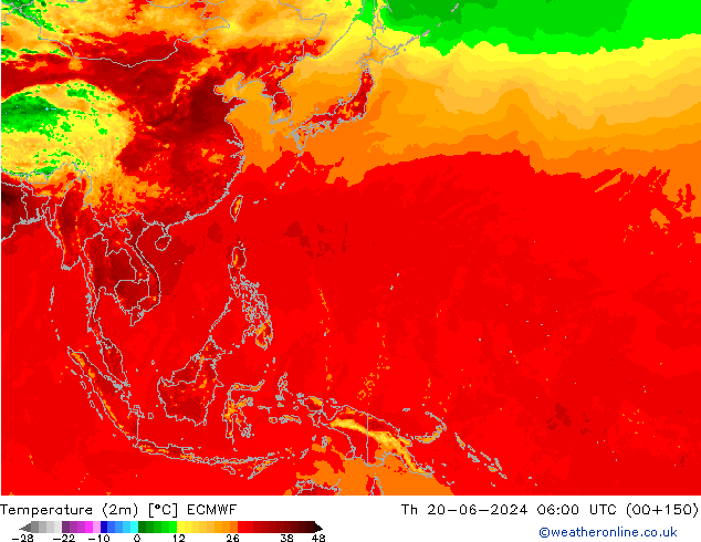 Temperatura (2m) ECMWF jue 20.06.2024 06 UTC