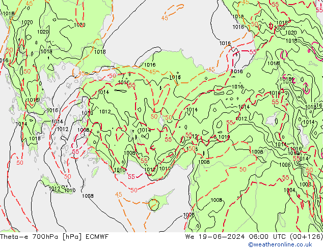 Theta-e 700hPa ECMWF Qua 19.06.2024 06 UTC