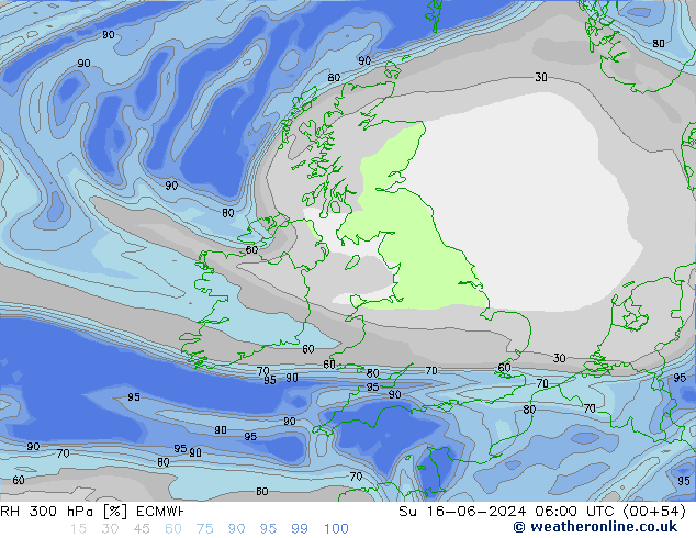 RH 300 hPa ECMWF nie. 16.06.2024 06 UTC