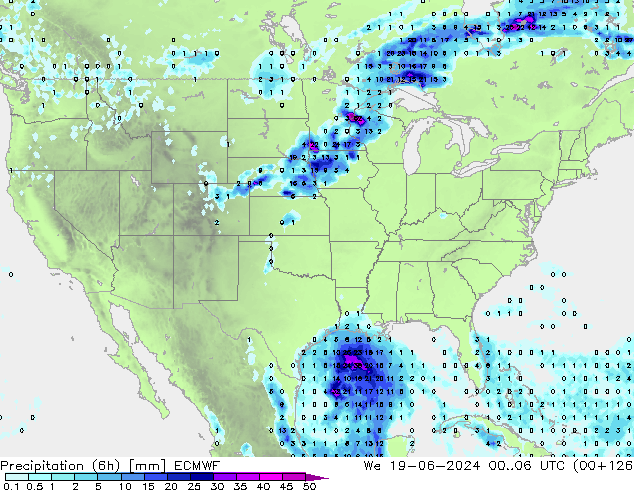 Precipitation (6h) ECMWF We 19.06.2024 06 UTC