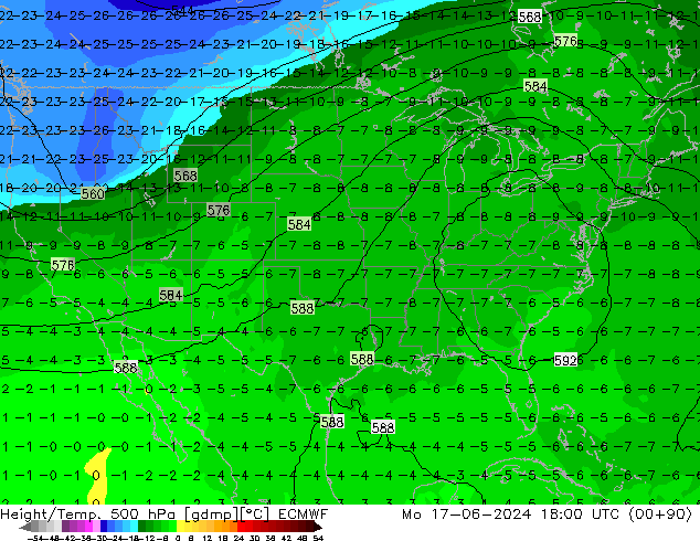 Z500/Yağmur (+YB)/Z850 ECMWF Pzt 17.06.2024 18 UTC