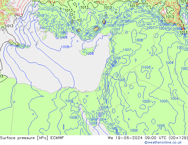 Atmosférický tlak ECMWF St 19.06.2024 09 UTC
