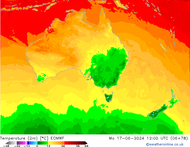 Temperatura (2m) ECMWF lun 17.06.2024 12 UTC
