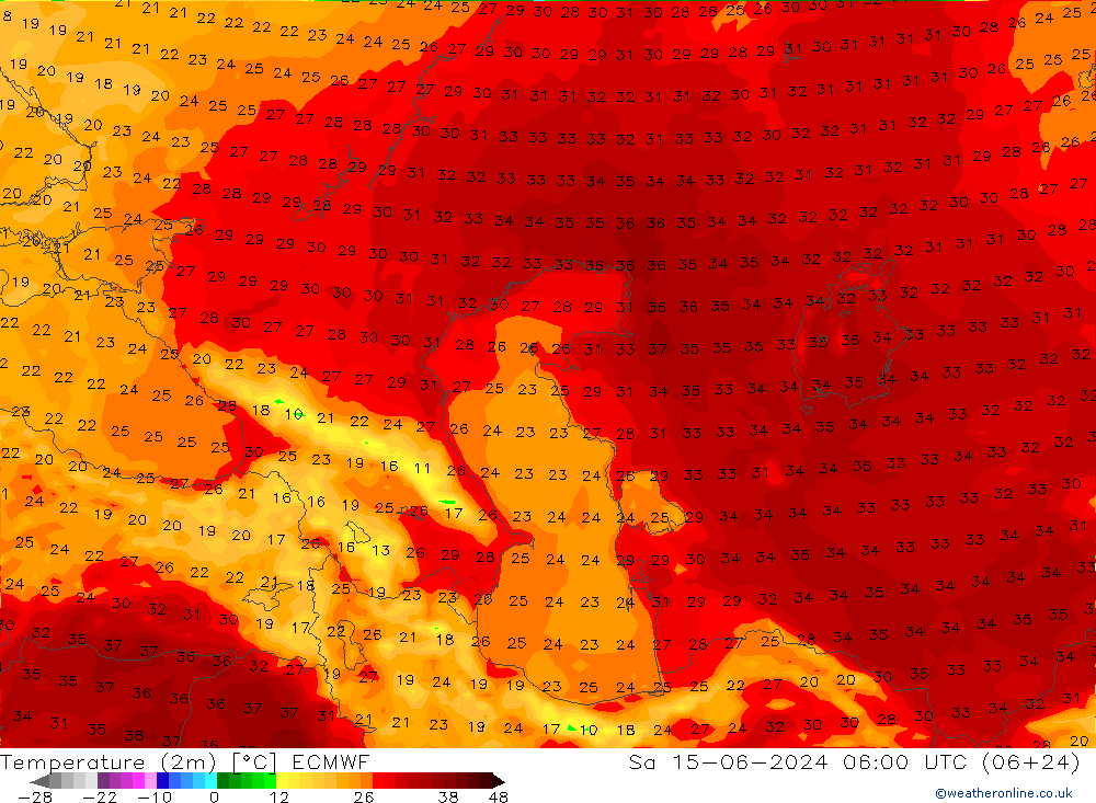 Sıcaklık Haritası (2m) ECMWF Cts 15.06.2024 06 UTC