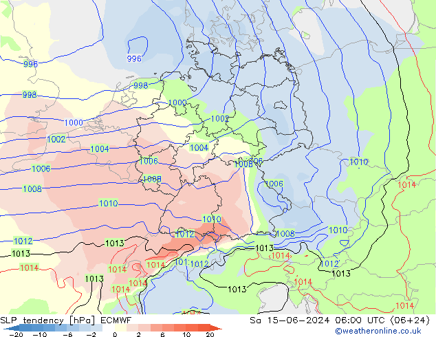Drucktendenz ECMWF Sa 15.06.2024 06 UTC