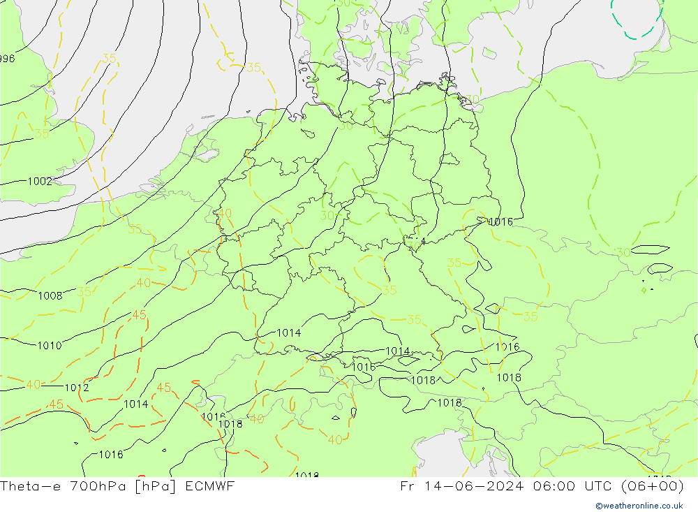 Theta-e 700hPa ECMWF Fr 14.06.2024 06 UTC