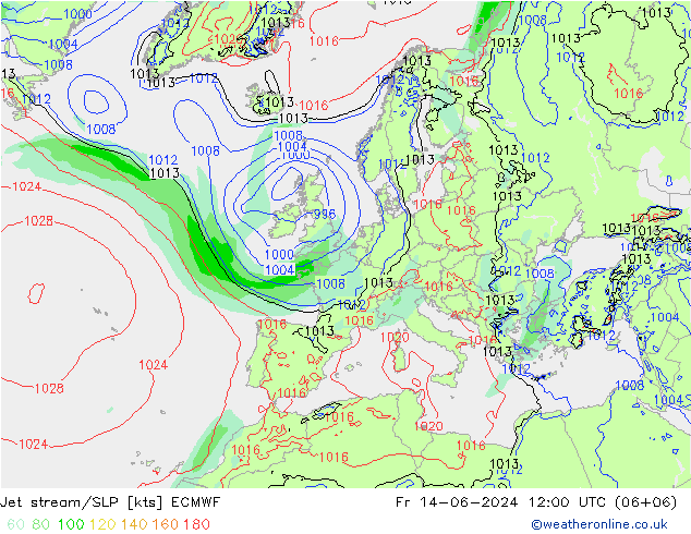 Straalstroom/SLP ECMWF vr 14.06.2024 12 UTC