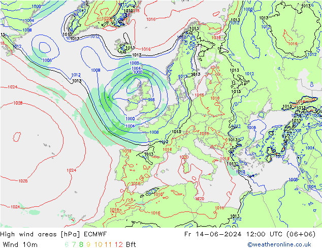 High wind areas ECMWF Fr 14.06.2024 12 UTC