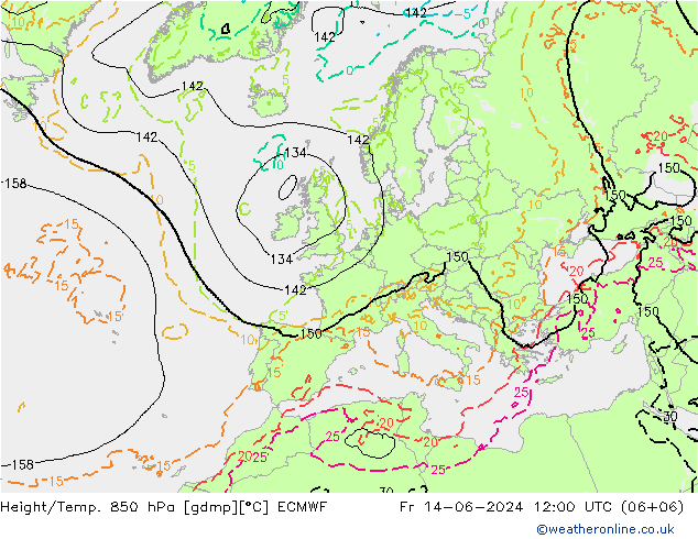 Z500/Rain (+SLP)/Z850 ECMWF Pá 14.06.2024 12 UTC