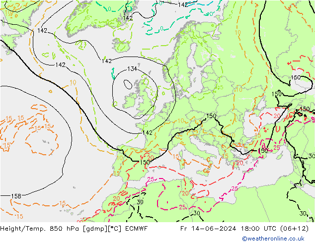 Z500/Rain (+SLP)/Z850 ECMWF ven 14.06.2024 18 UTC