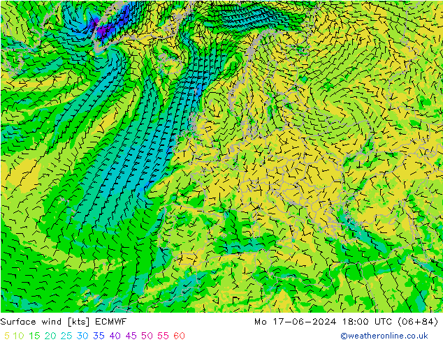 Bodenwind ECMWF Mo 17.06.2024 18 UTC