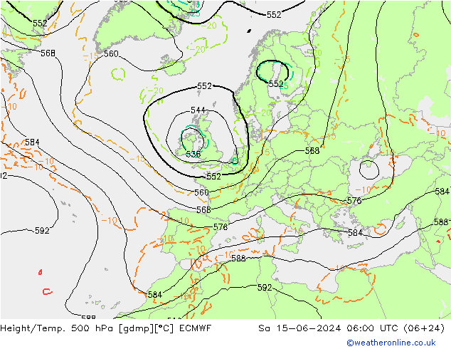 Z500/Rain (+SLP)/Z850 ECMWF Sa 15.06.2024 06 UTC