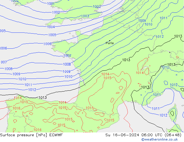 Bodendruck ECMWF So 16.06.2024 06 UTC