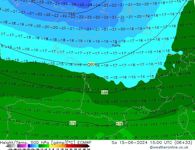 Geop./Temp. 500 hPa ECMWF sáb 15.06.2024 15 UTC