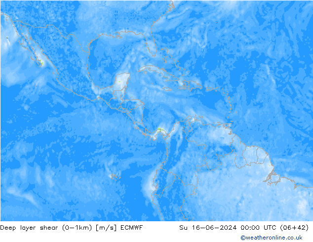 Deep layer shear (0-1km) ECMWF dom 16.06.2024 00 UTC