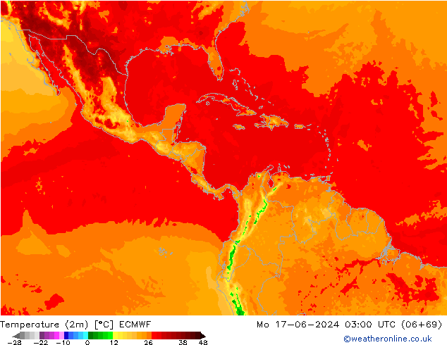 Temperatuurkaart (2m) ECMWF ma 17.06.2024 03 UTC