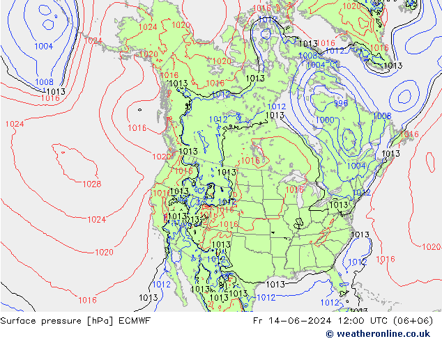 Surface pressure ECMWF Fr 14.06.2024 12 UTC