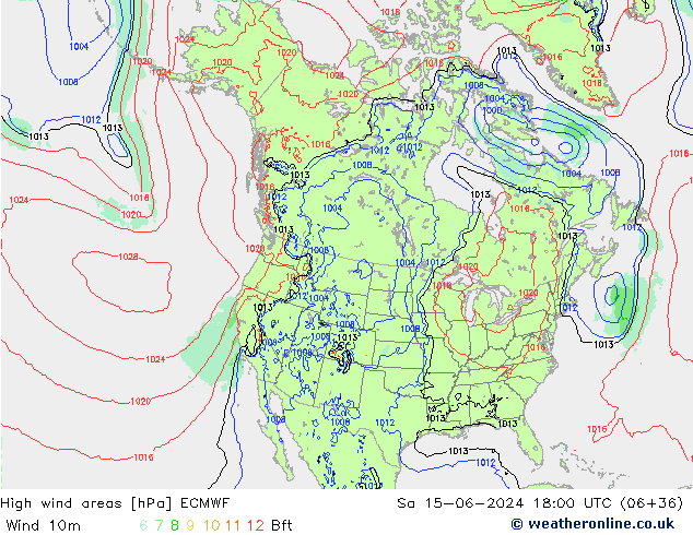 High wind areas ECMWF sáb 15.06.2024 18 UTC