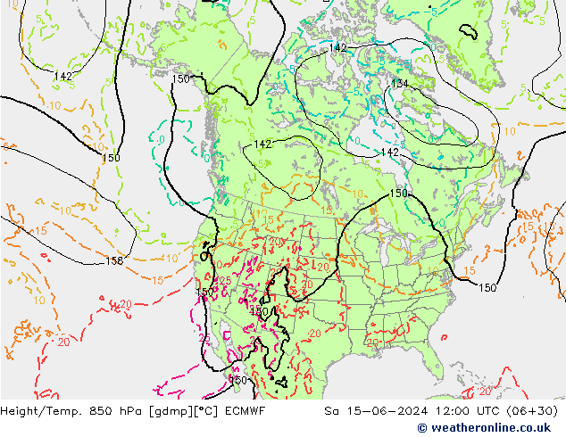 Z500/Yağmur (+YB)/Z850 ECMWF Cts 15.06.2024 12 UTC