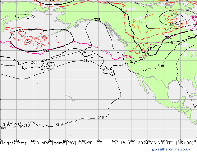 Height/Temp. 700 hPa ECMWF Tu 18.06.2024 00 UTC