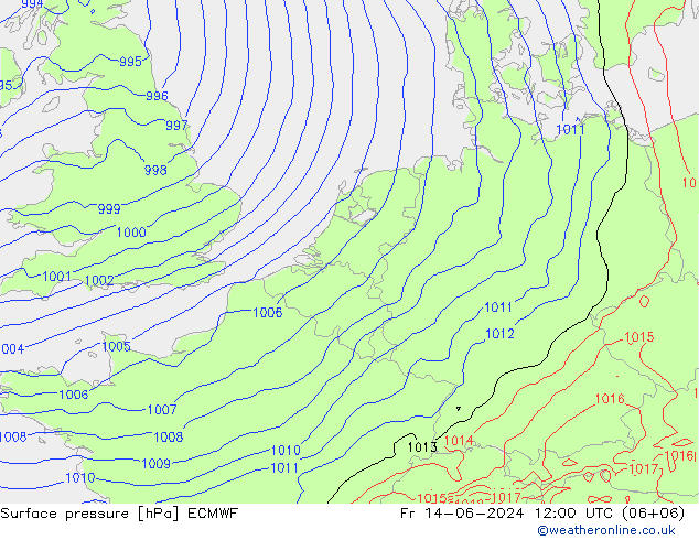 Luchtdruk (Grond) ECMWF vr 14.06.2024 12 UTC