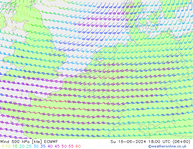 Rüzgar 500 hPa ECMWF Paz 16.06.2024 18 UTC