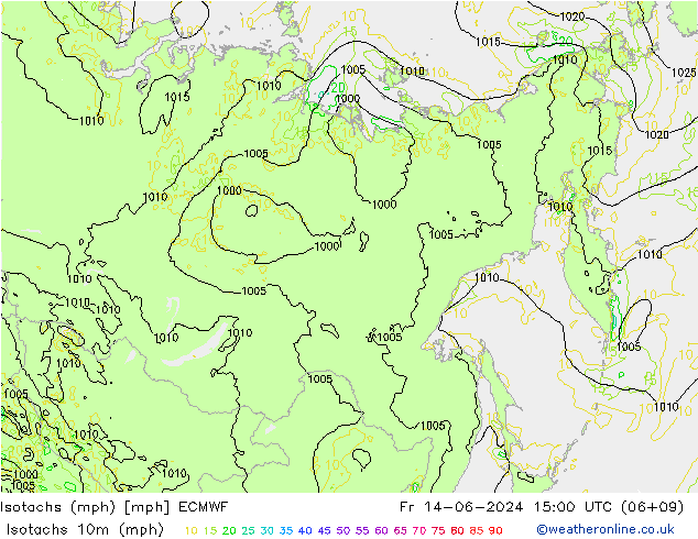Isotachs (mph) ECMWF Fr 14.06.2024 15 UTC