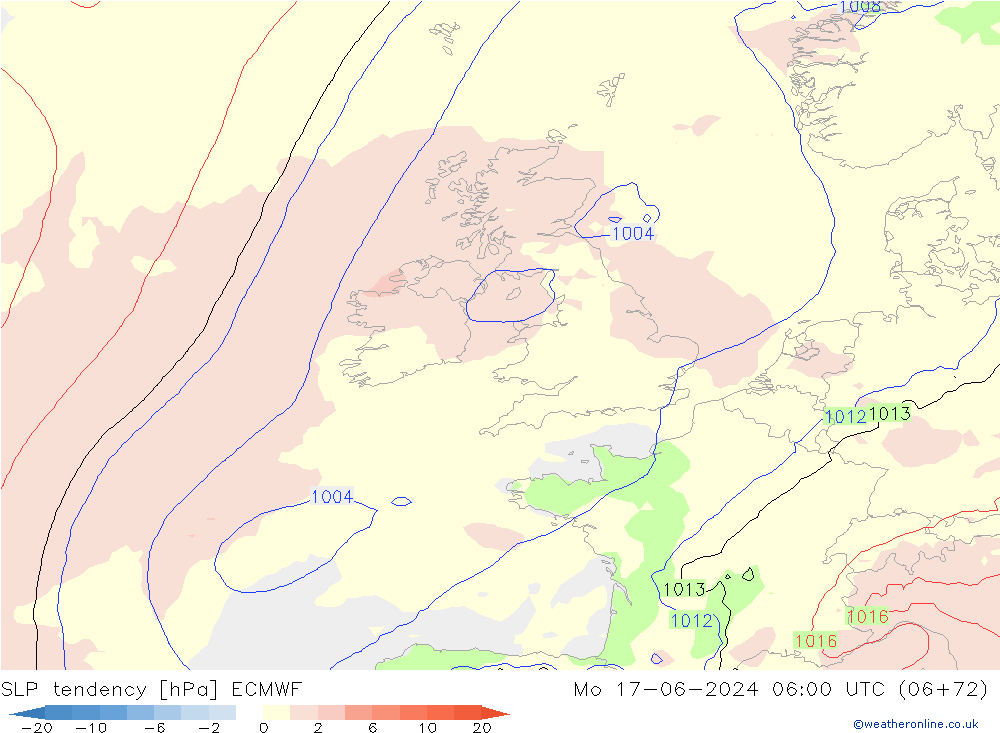 Tendance de pression  ECMWF lun 17.06.2024 06 UTC