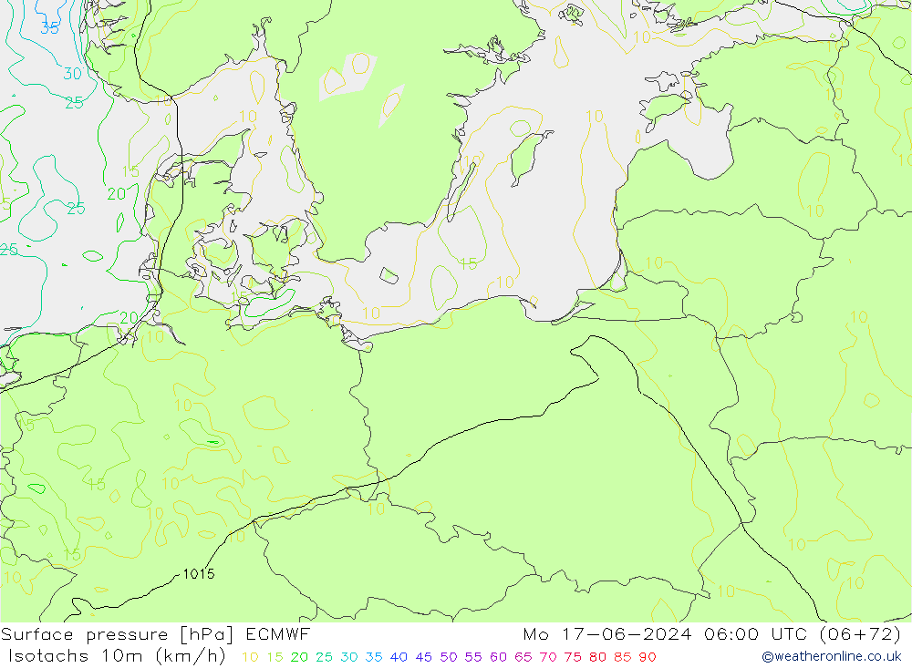 Isotachs (kph) ECMWF lun 17.06.2024 06 UTC