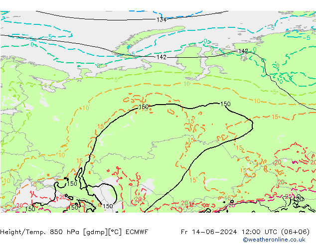 Z500/Rain (+SLP)/Z850 ECMWF Fr 14.06.2024 12 UTC
