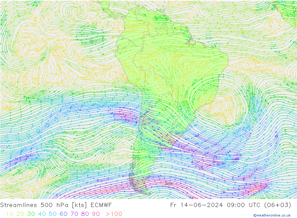 Streamlines 500 hPa ECMWF Fr 14.06.2024 09 UTC