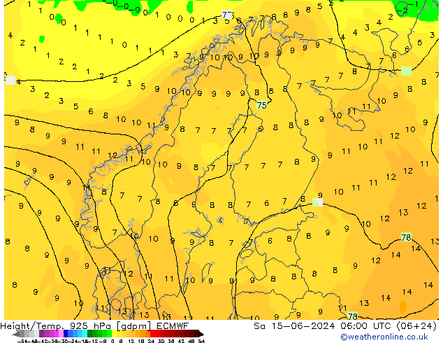 Height/Temp. 925 hPa ECMWF  15.06.2024 06 UTC