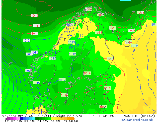 Thck 850-1000 hPa ECMWF pt. 14.06.2024 09 UTC