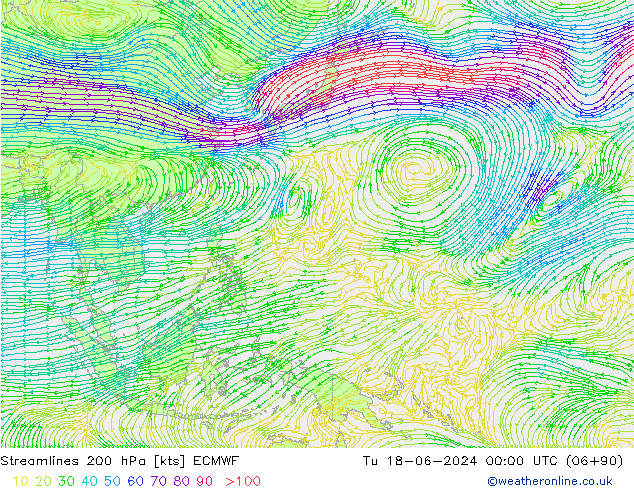 ветер 200 гПа ECMWF вт 18.06.2024 00 UTC