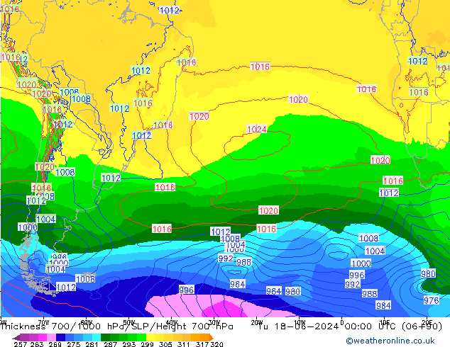 Thck 700-1000 hPa ECMWF Tu 18.06.2024 00 UTC