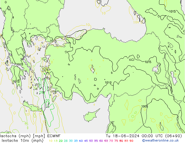 Isotachs (mph) ECMWF  18.06.2024 00 UTC