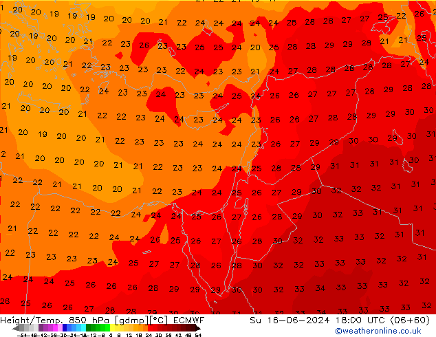 Height/Temp. 850 hPa ECMWF Su 16.06.2024 18 UTC