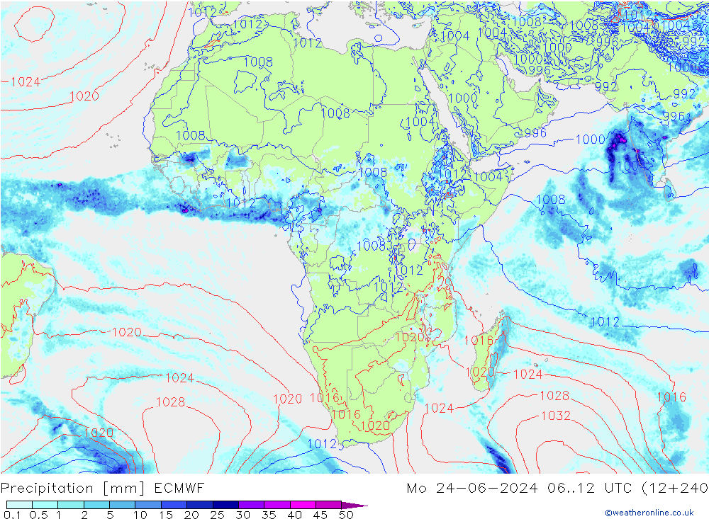 Precipitation ECMWF Mo 24.06.2024 12 UTC