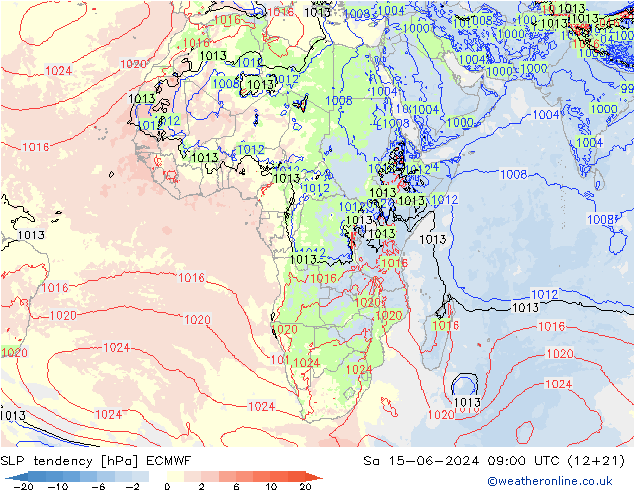тенденция давления ECMWF сб 15.06.2024 09 UTC