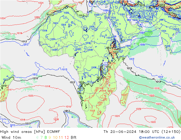 High wind areas ECMWF jeu 20.06.2024 18 UTC