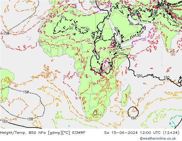 Height/Temp. 850 hPa ECMWF sab 15.06.2024 12 UTC