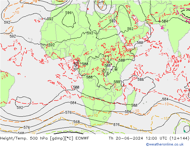 Height/Temp. 500 hPa ECMWF Qui 20.06.2024 12 UTC