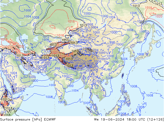 Pressione al suolo ECMWF mer 19.06.2024 18 UTC