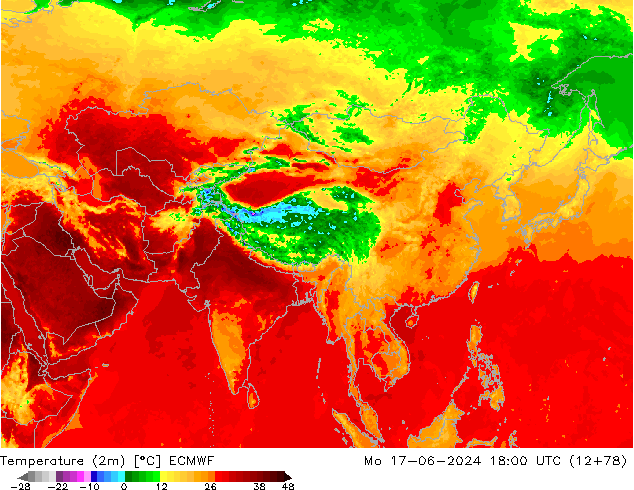 Temperaturkarte (2m) ECMWF Mo 17.06.2024 18 UTC