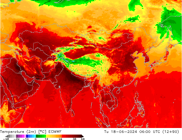 Sıcaklık Haritası (2m) ECMWF Sa 18.06.2024 06 UTC