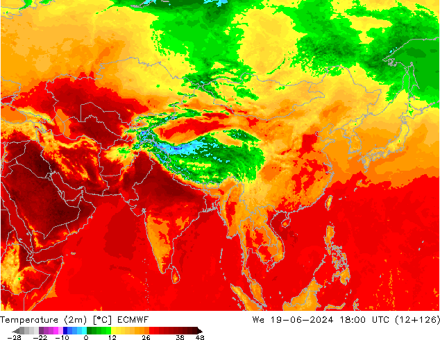Temperatura (2m) ECMWF mer 19.06.2024 18 UTC