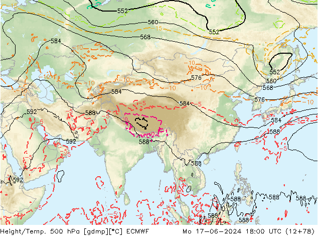 Height/Temp. 500 hPa ECMWF Mo 17.06.2024 18 UTC