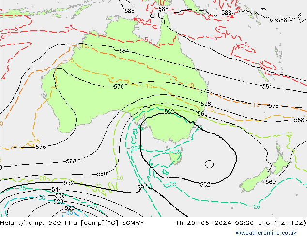 Z500/Rain (+SLP)/Z850 ECMWF Čt 20.06.2024 00 UTC